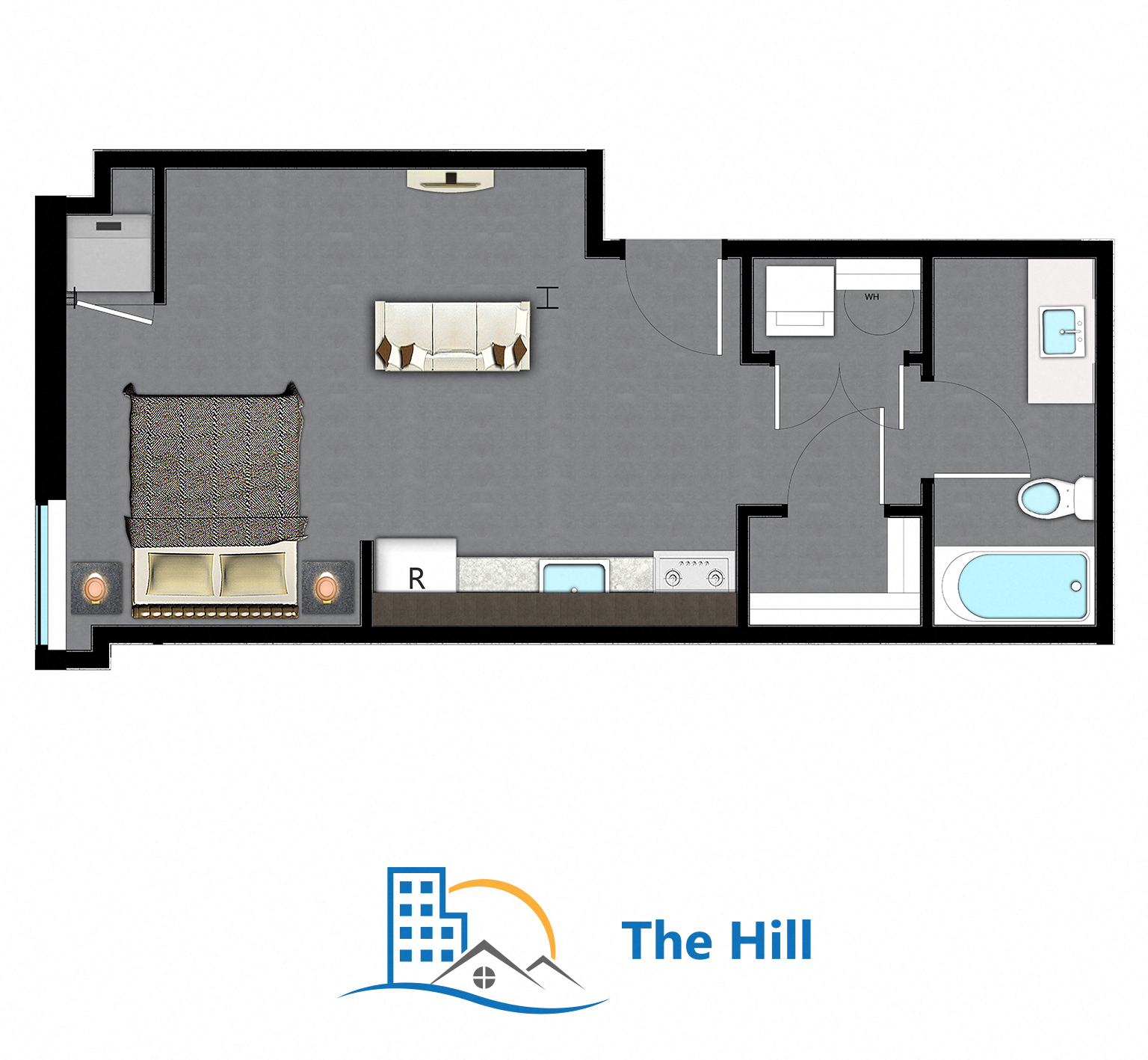 Floor plan for studio, 1 bath, 405 sqft